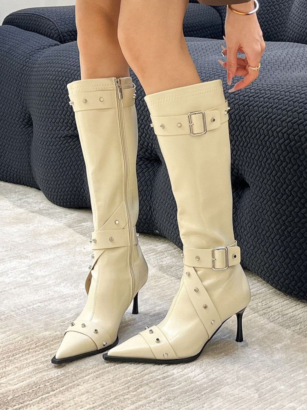 Women's pointed-toe studded high-heeled fashion boots - Eliza-Warszawa
