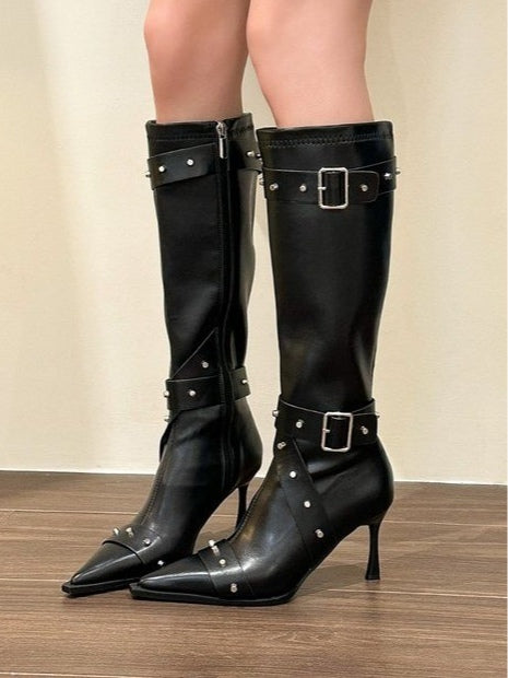 Women's pointed-toe studded high-heeled fashion boots - Eliza-Warszawa