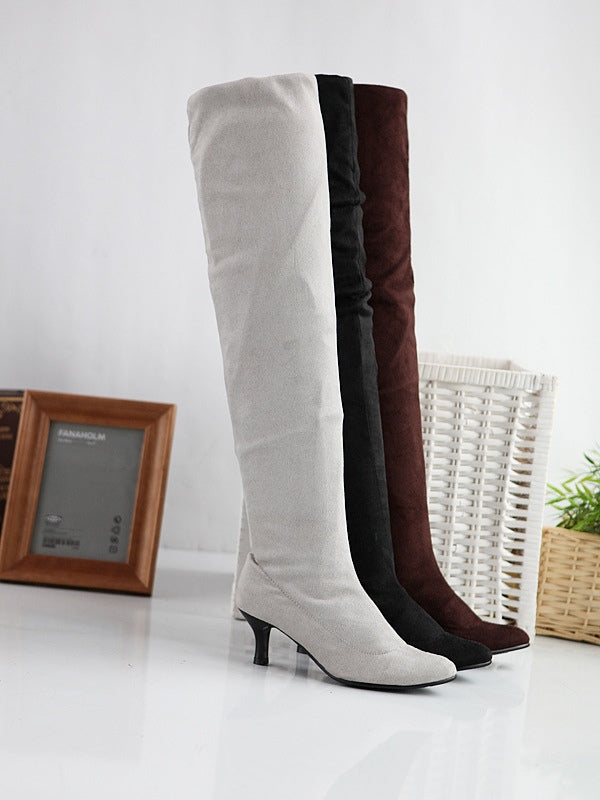Women's suede solid color high boots - Eliza-Warszawa