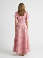 Xanthea - Short Sleeve Belted Floral Textured Maxi Shirt Dress - Eliza-Warszawa