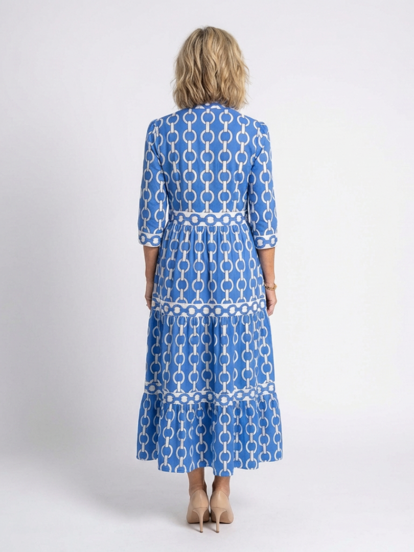 Ysolde - Three Quarter Sleeve Chain Pattern Midi Dress - Eliza-Warszawa