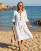 Zofia – Light linen dress with buttons - Eliza-Warszawa