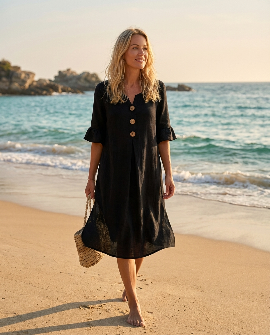 Zofia – Light linen dress with buttons - Eliza-Warszawa