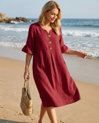 Zofia – Light linen dress with buttons - Eliza-Warszawa